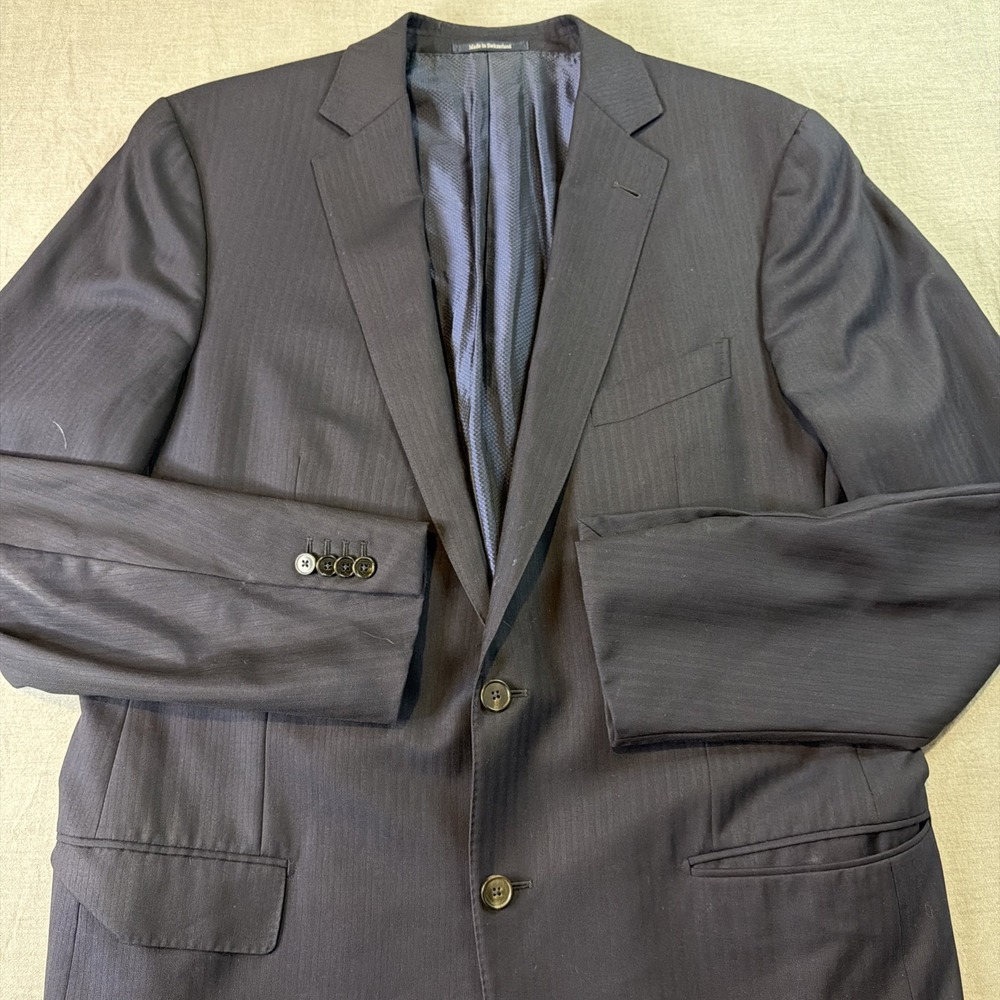 Zegna Blazer Mens 56L 46L Black/Navy 15 MILMIL 15 Check Sport Coat‎ Jacket Wool